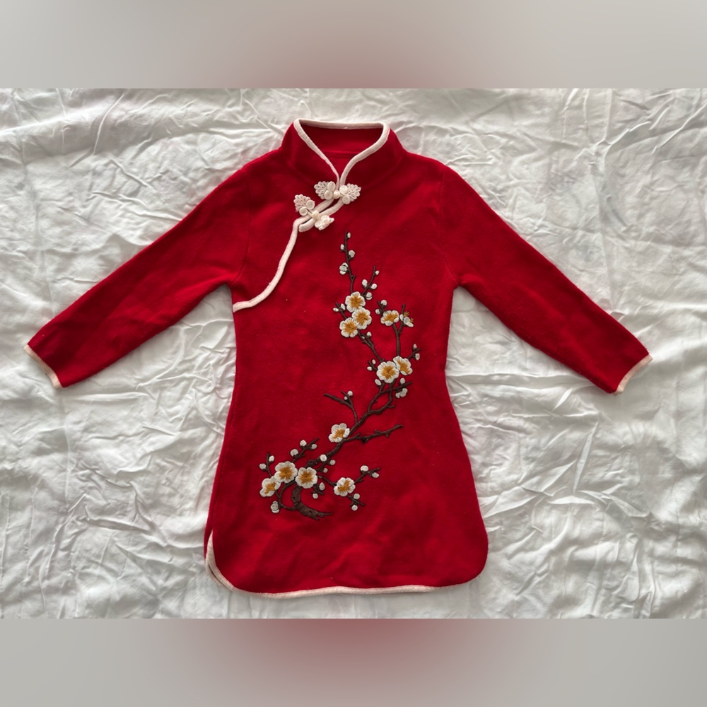 Red Girls Sweater Dress/ Qipao
